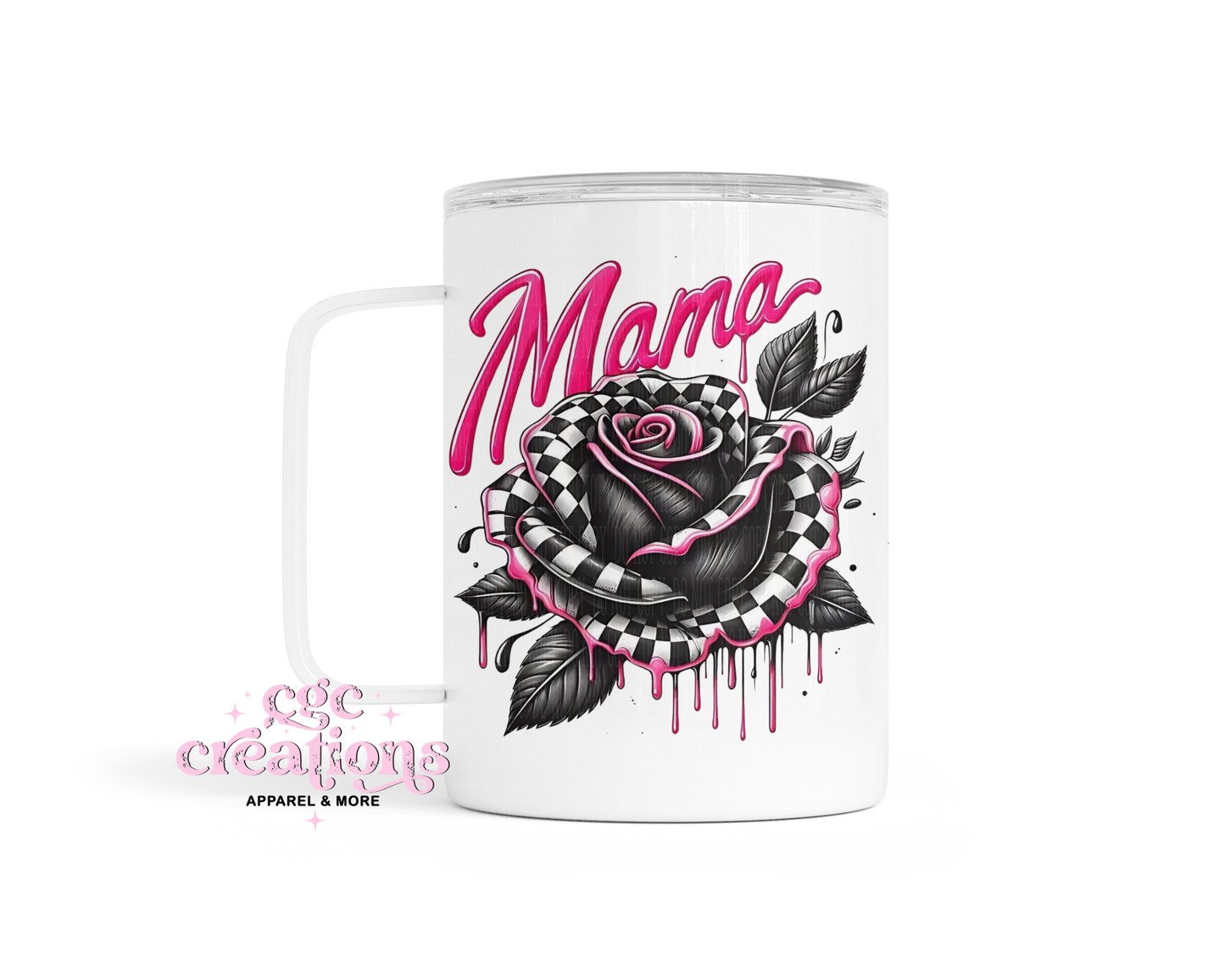 Mama Checkered Rose Coffee Tumbler
