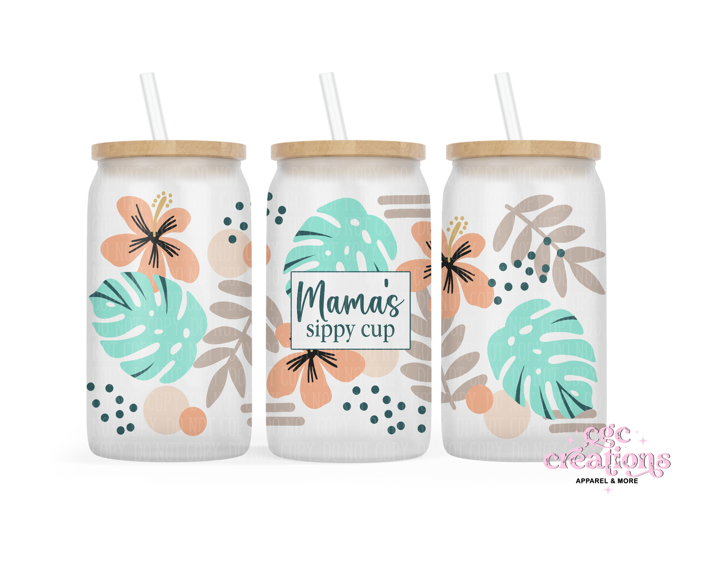 Mama's Sippy Cup 16oz Glass Cup With Lid