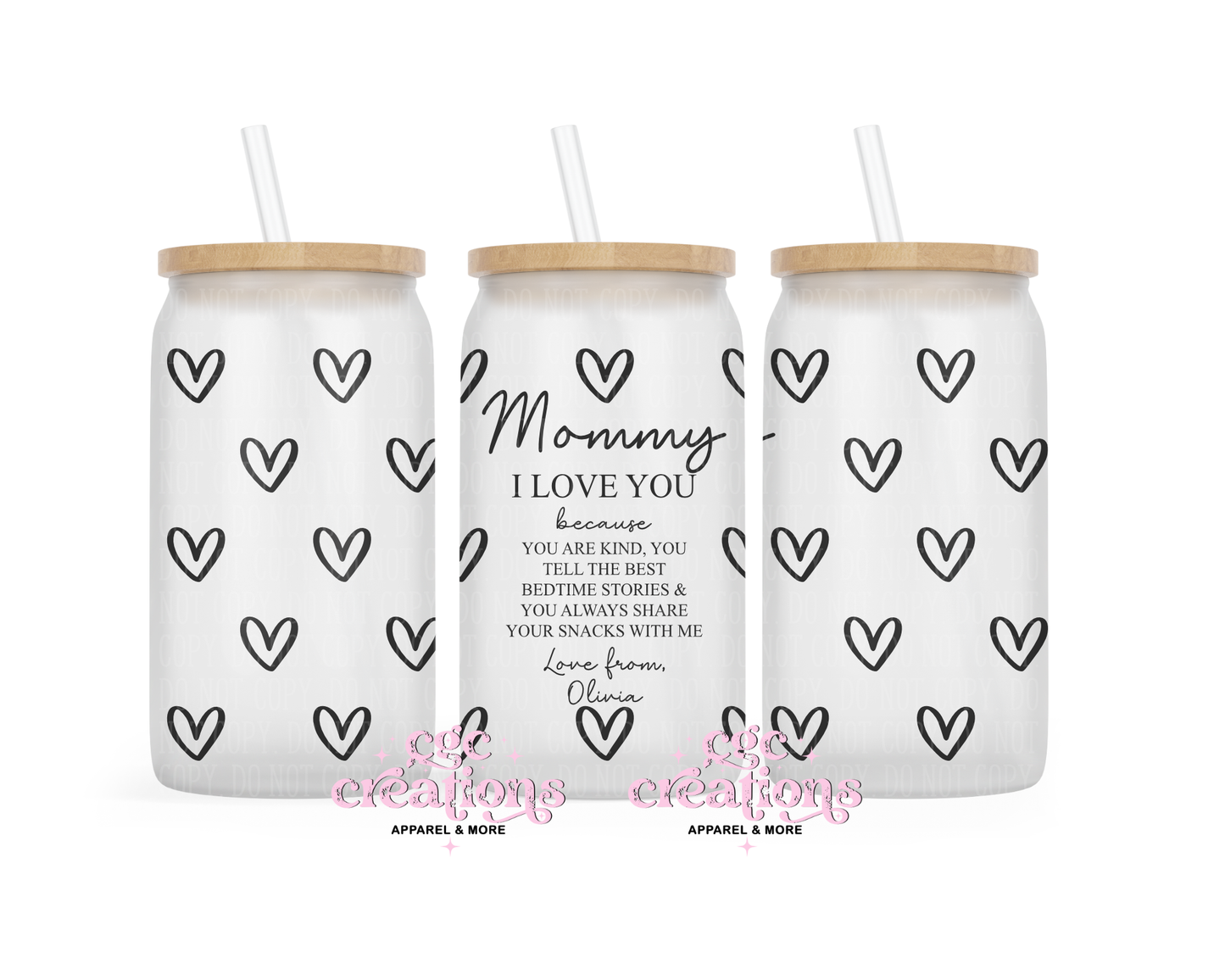 Love You Mommy 16oz Glass Cup With Lid