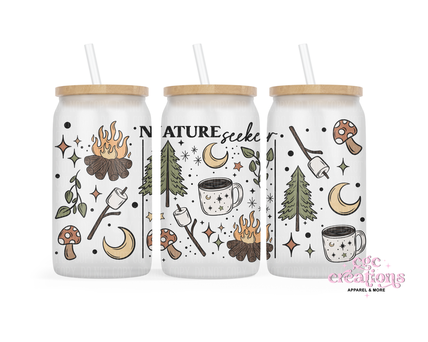 Nature Seeker 16oz Glass Cup With Lid