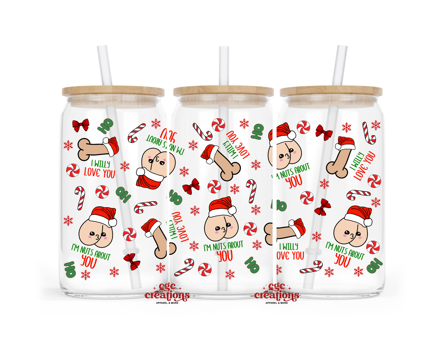 I'm Nuts About You 16oz Glass Cup With Lid