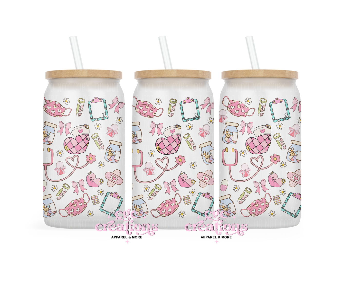 Retro Nurse 16oz Glass Cup With Lid