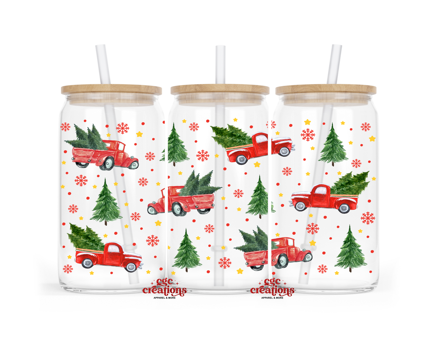 Red trucks 16oz Glass Cup With Lid