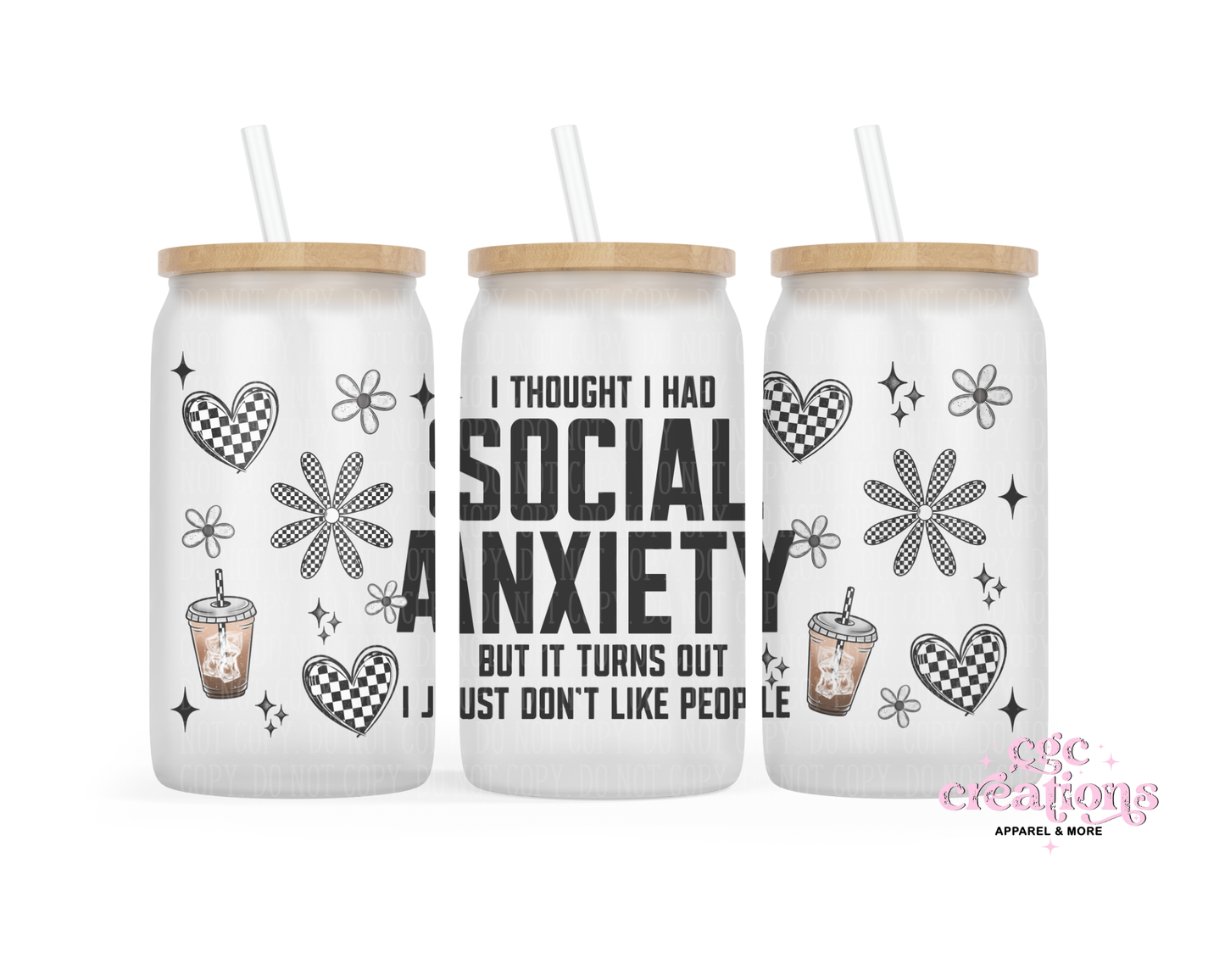 Social Anxiety Glass Cup With Lid