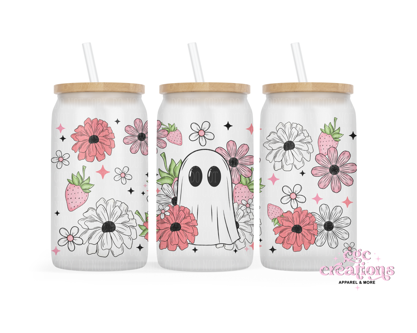 Spring Ghostie 16oz Glass Cup With Lid
