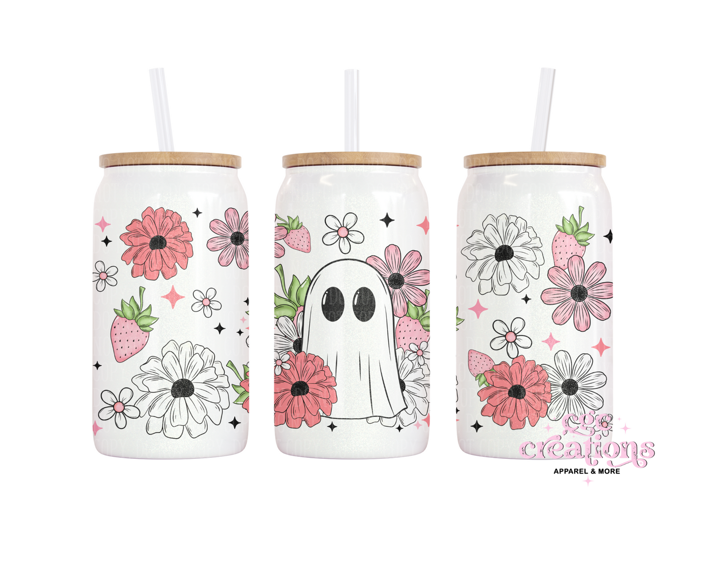 Spring Ghostie 16oz Glass Cup With Lid