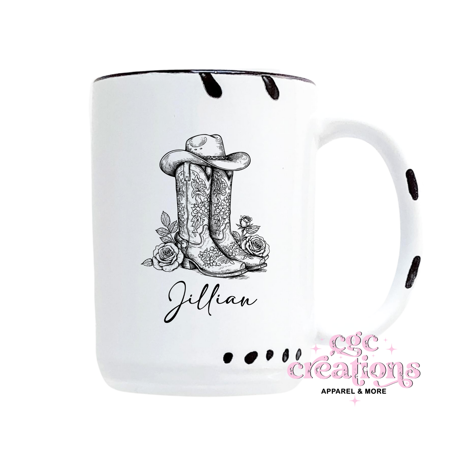 Personalized Cowgirl Boots Black 15oz Ceramic Coffee Mug