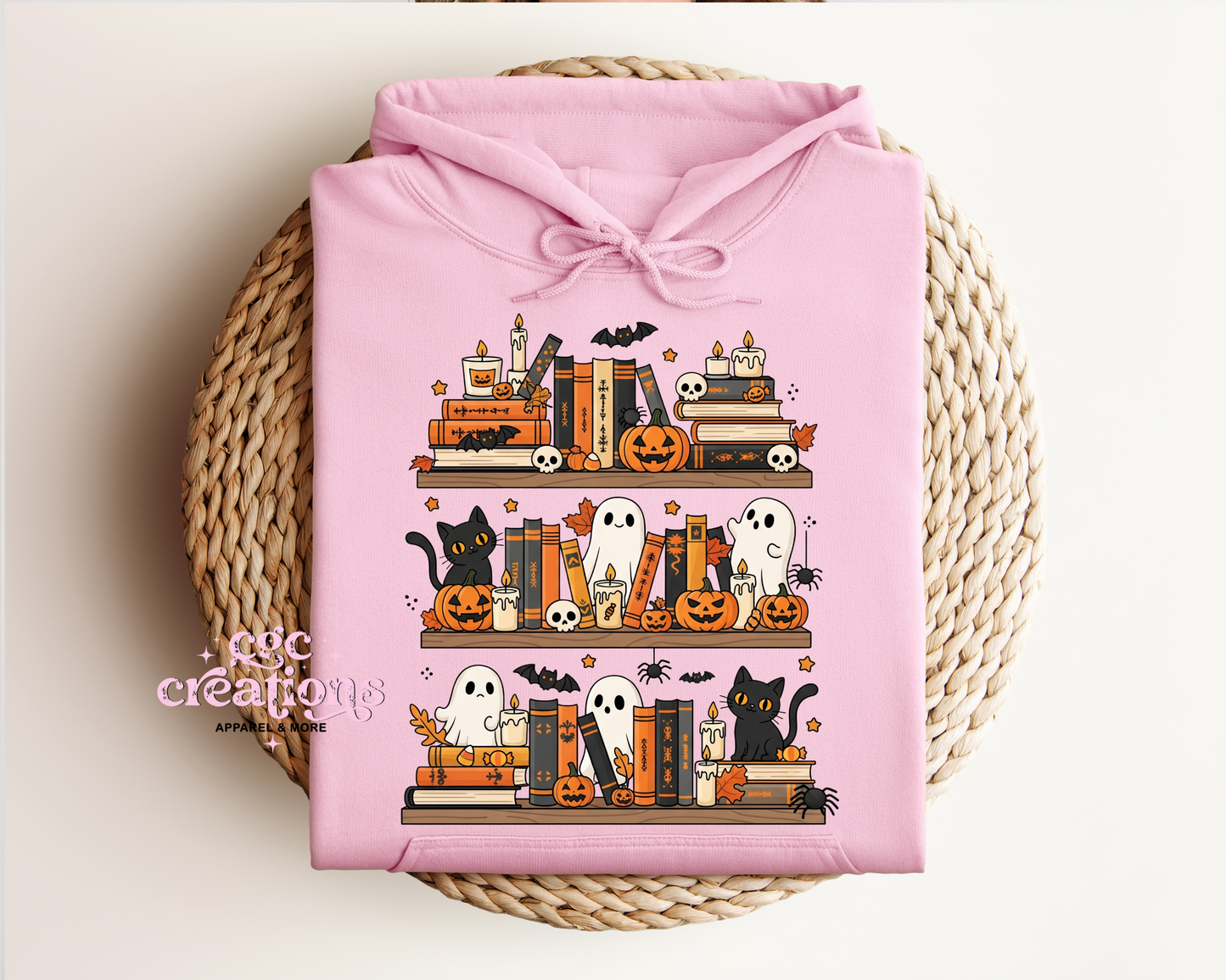 Spooky Bookshelf Ghost Hoodie