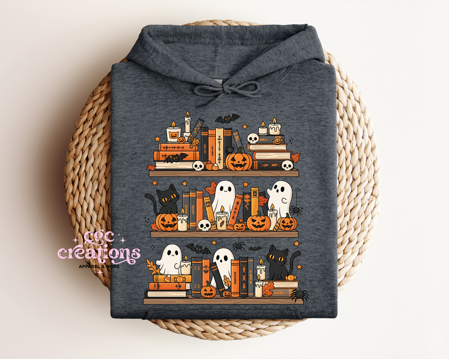 Spooky Bookshelf Ghost Hoodie