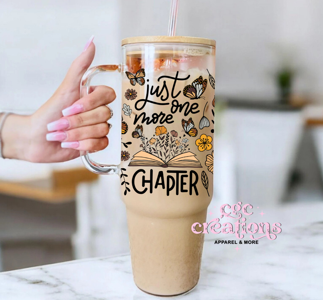Just One More Chapter 40oz Glass Cup With Bamboo Lid