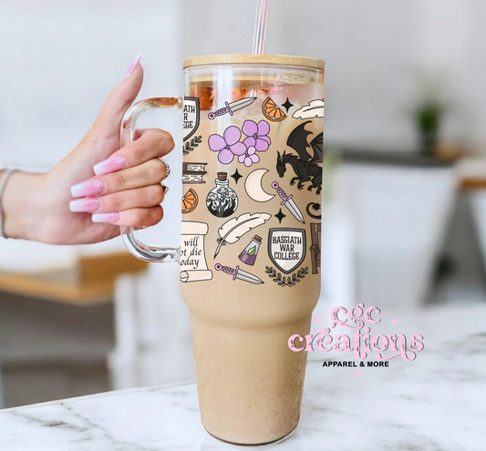 Wing 40oz Glass Cup With Bamboo Lid