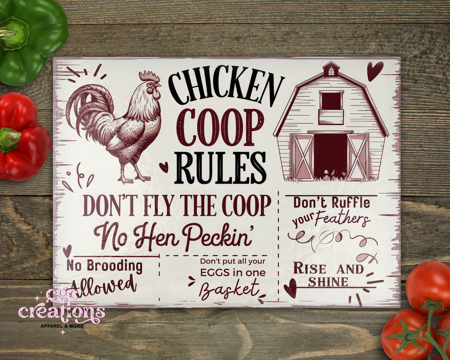Chicken Coup Rules Glass Cutting Board