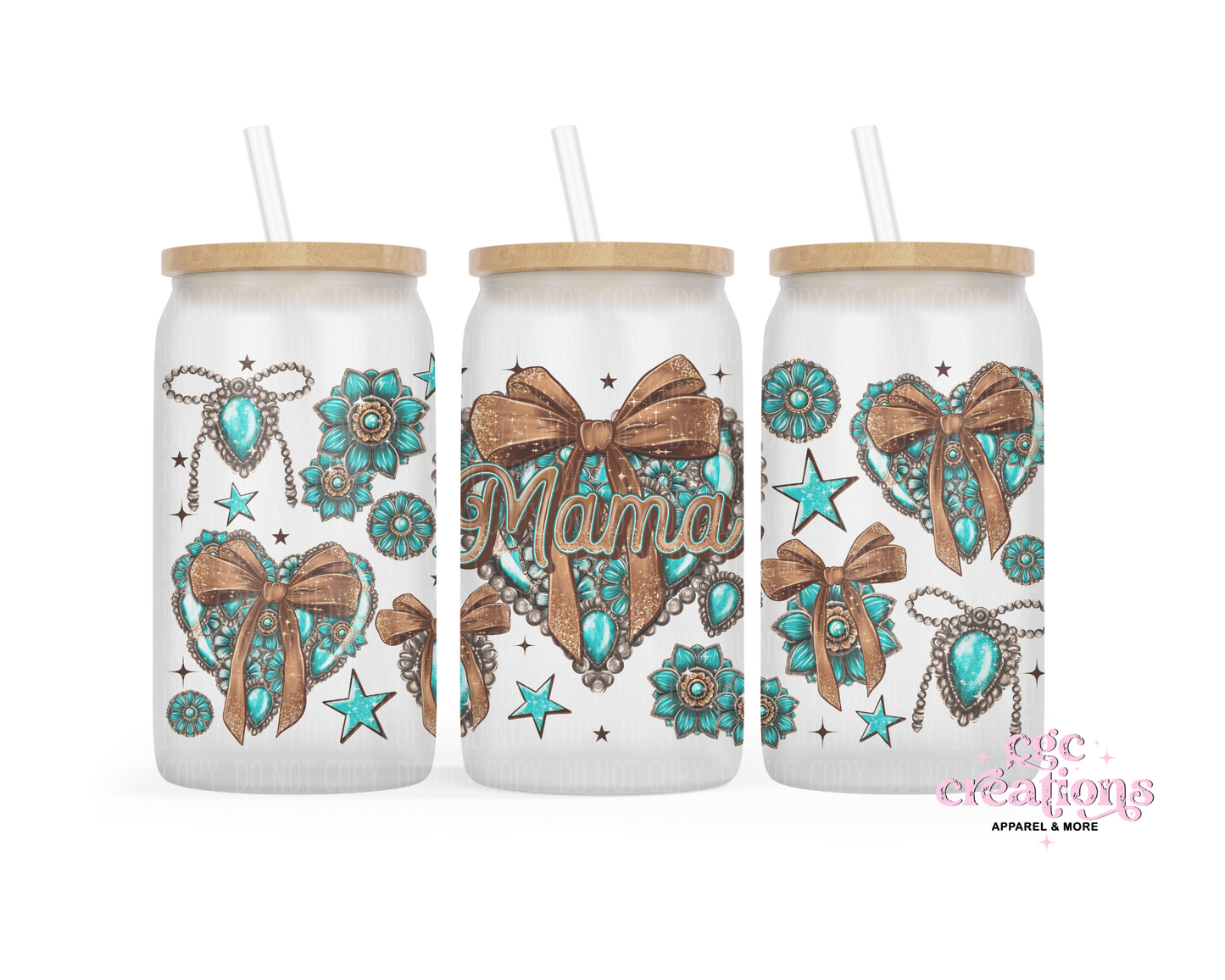 Western Mama Heart 16oz Glass Cup With Lid