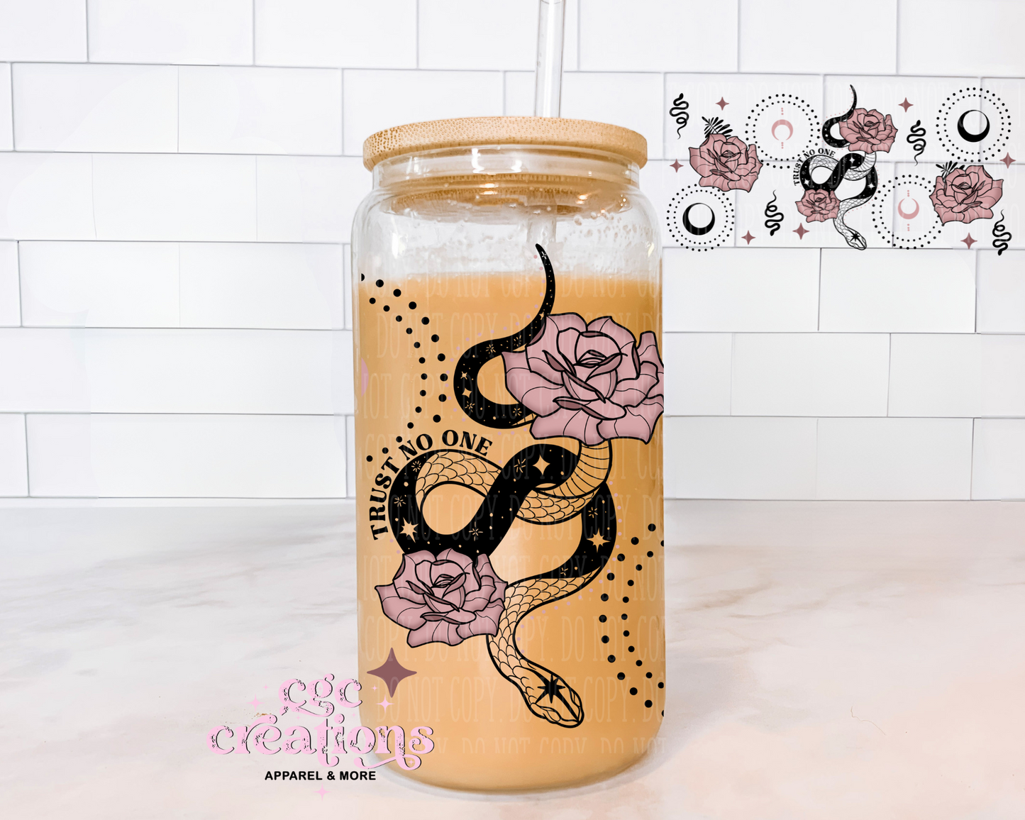 Trust No One 16oz Glass Cup With Lid