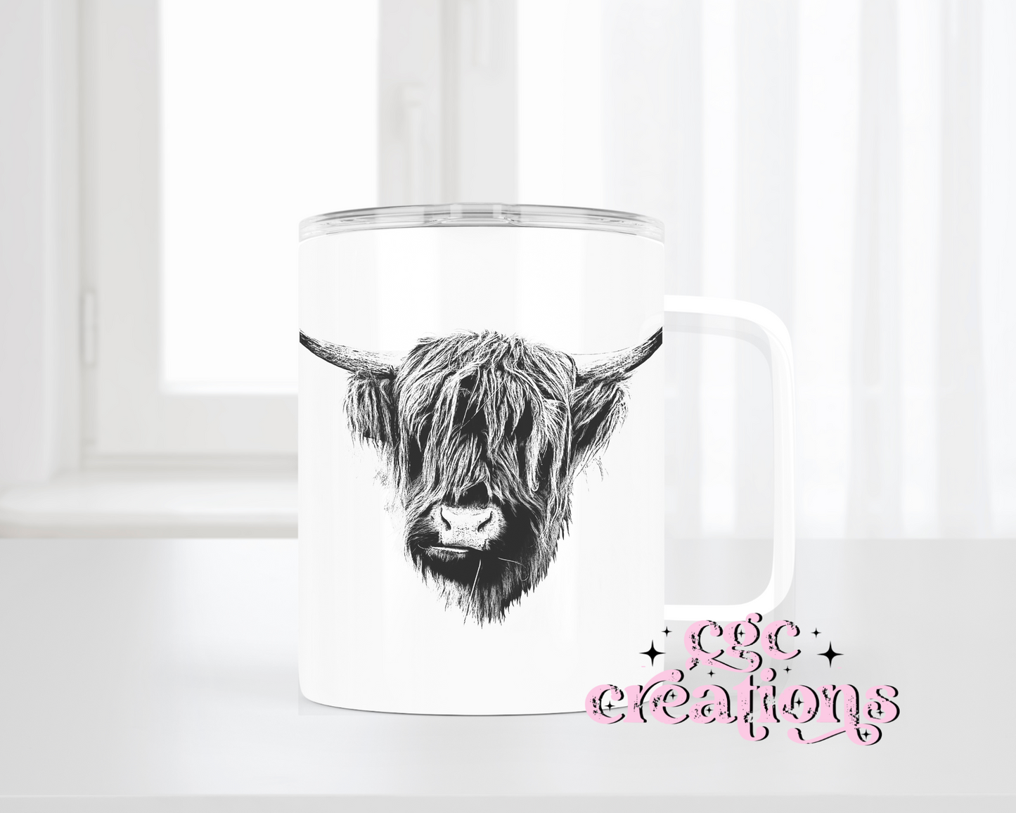 Highland Cow Sketch Insulated Coffee Tumbler