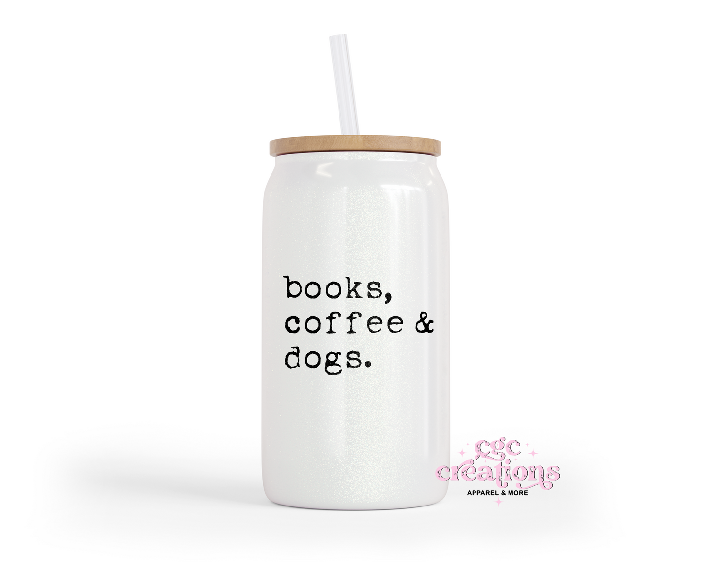 Books, Dogs & Coffee 16oz Glass Cup With Lid