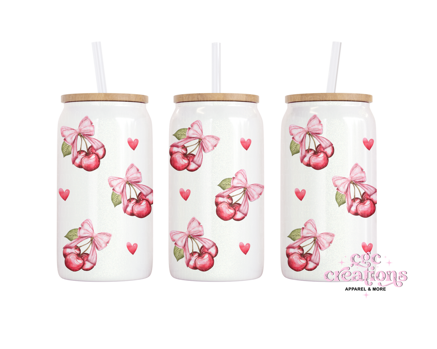 Cherry Coquette 16oz Glass Cup With Lid