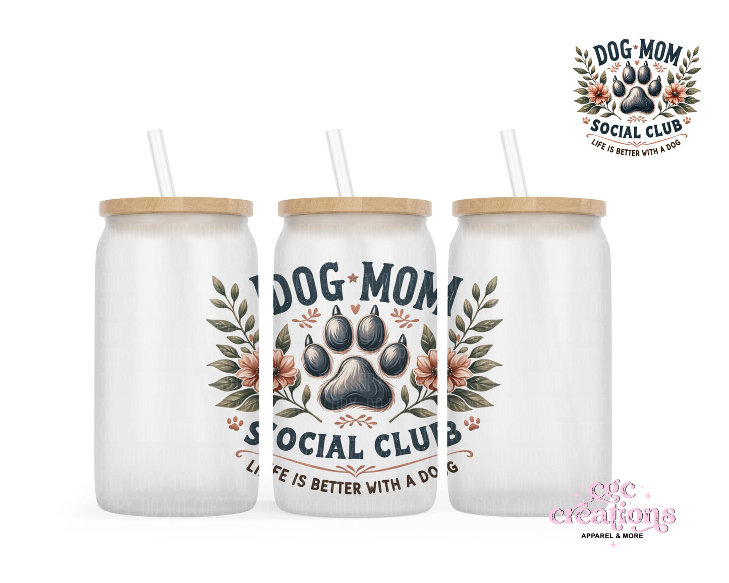 Dog Mom Social Club 16oz Glass Cup With Lid