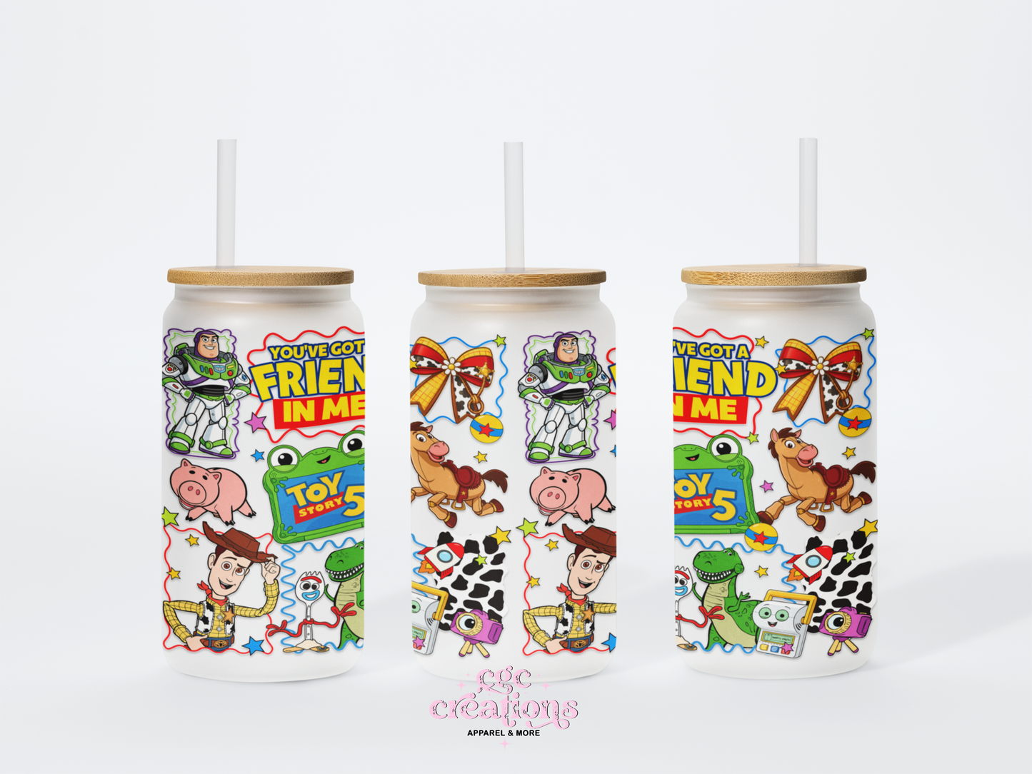 Space Ranger And Cowboy #5 16oz Glass Cup With Lid