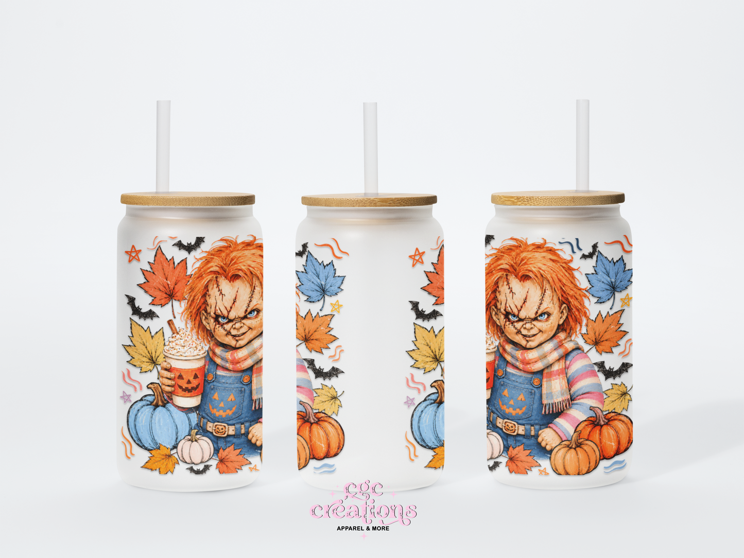 Creepy Red Head Doll - Fall 16oz Glass Cup With Lid