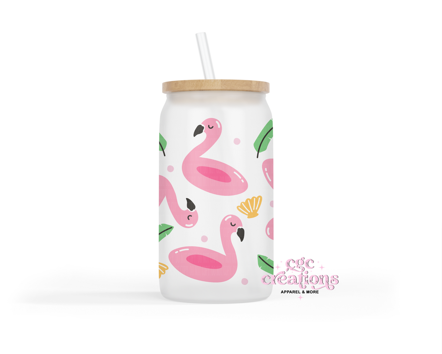 Floating Flamingo 16oz Glass Cup With Lid