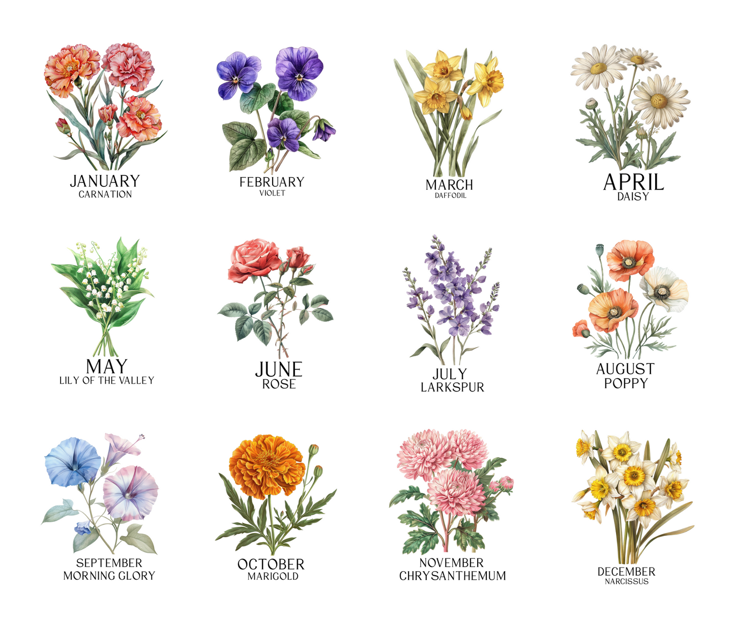 Personalized Watercolor Birth Month Flower 20oz Insulated Tumbler