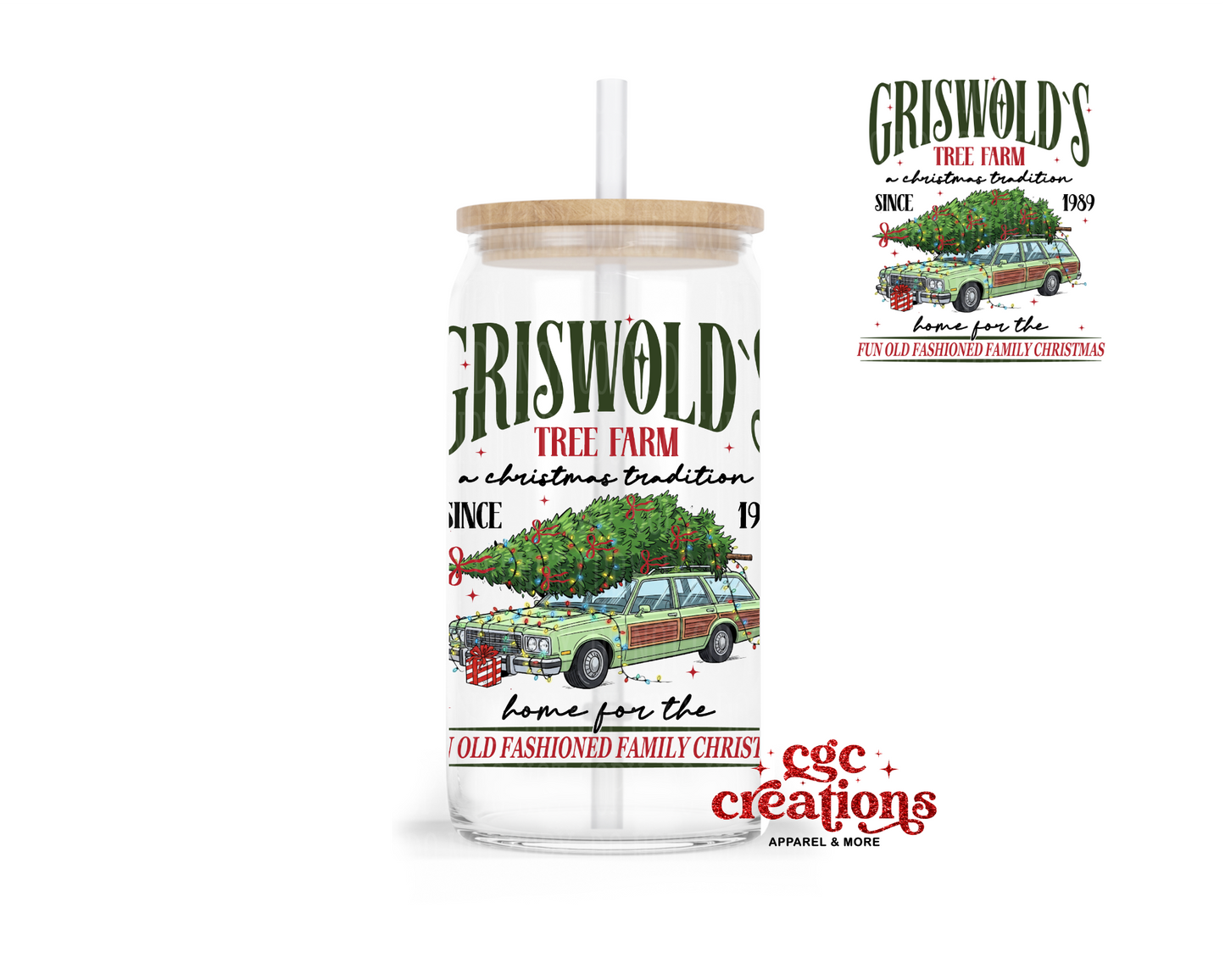 Christmas Tree Farm 16oz Glass Cup With Lid