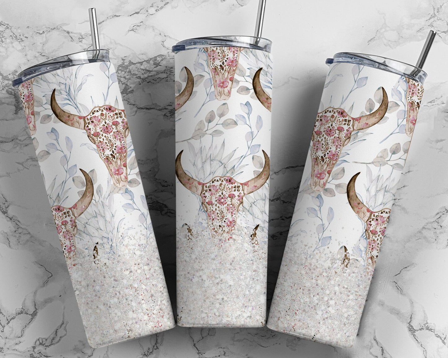 Western Country Bull Skull Floral 20oz Insulated Tumbler