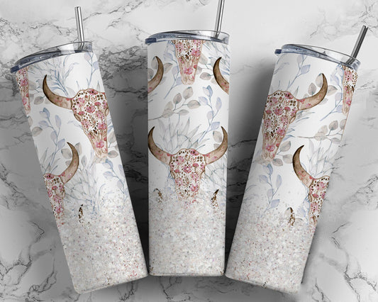 Western Country Bull Skull Floral 20oz Insulated Tumbler