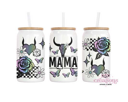 Western Mama 16oz Glass Cup With Lid