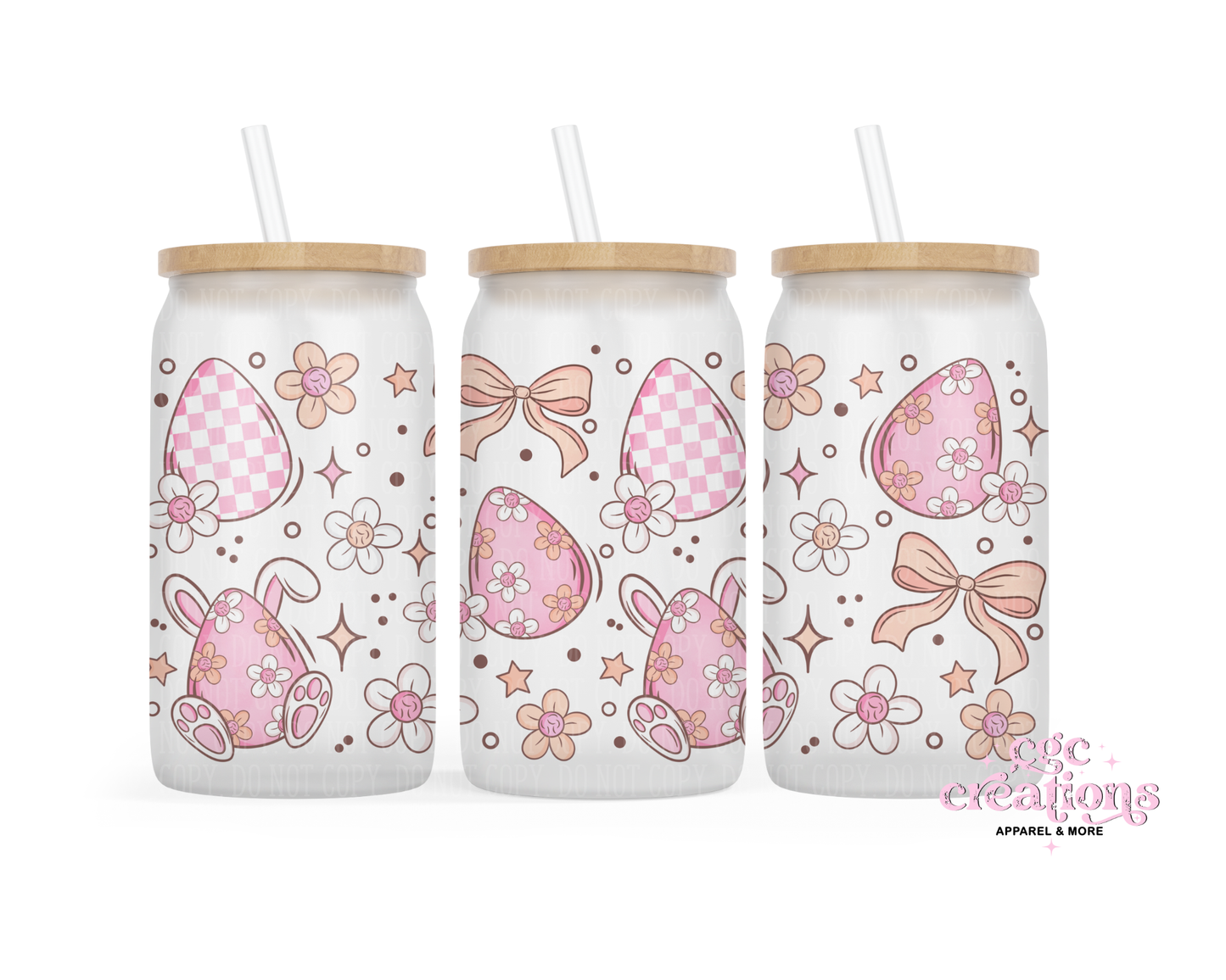 Cute Retro Easter 16oz Glass Cup With Lid