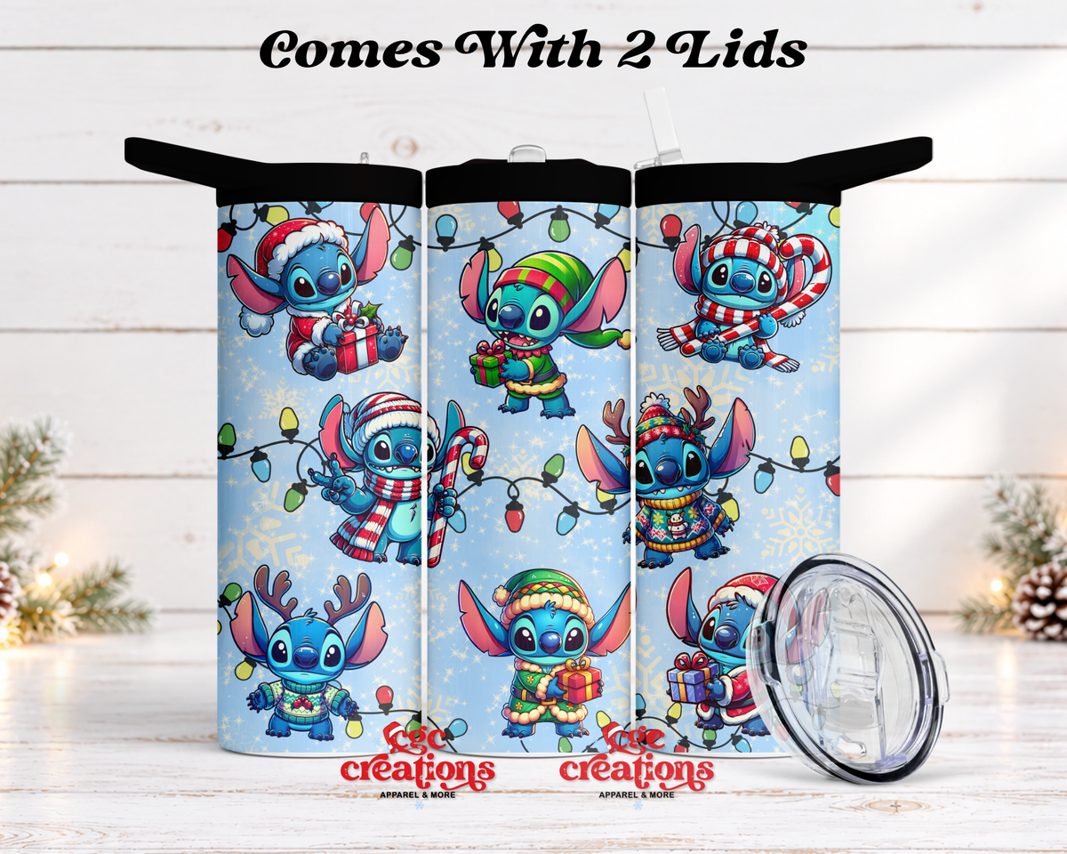 Blue Christmas Alien 20 oz Insulated Tumbler