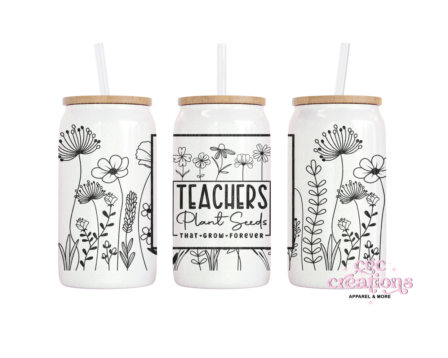 Teachers Plant Seeds 16oz Glass Cup With Lid