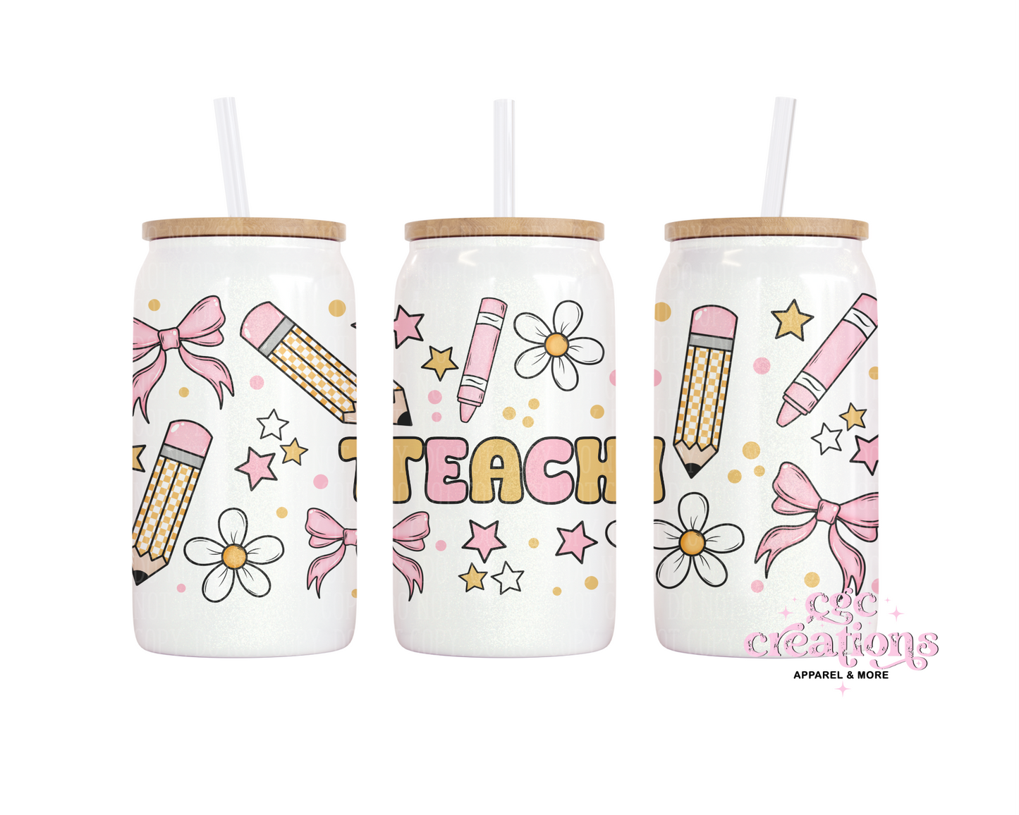 Teach 16oz Glass Cup With Lid