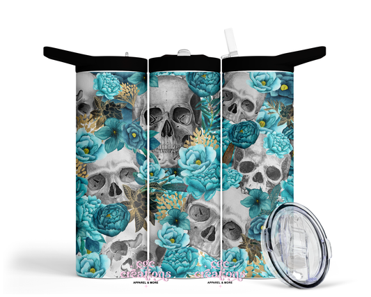 Teal FLoral Skellies 20oz Insulated Tumbler