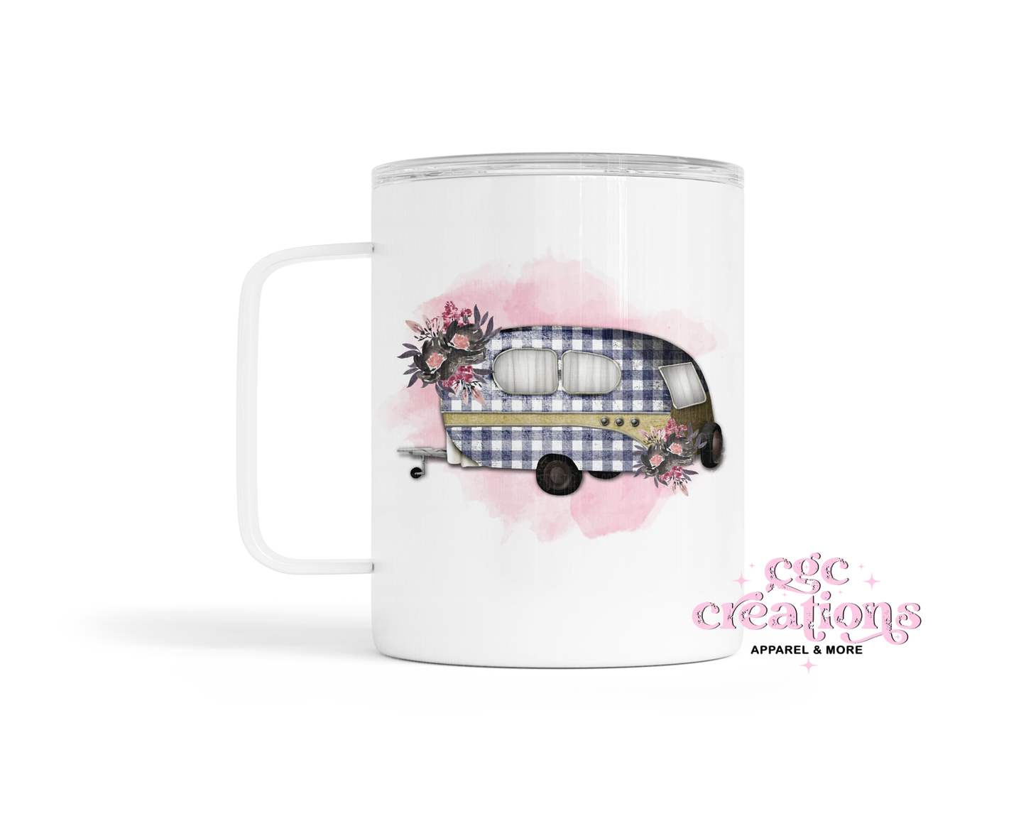 Checkered Floral Trailer Insulated Coffee Tumbler