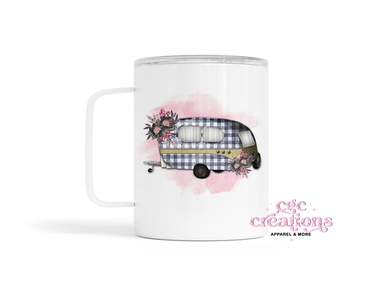 Checkered Floral Trailer Insulated Coffee Tumbler