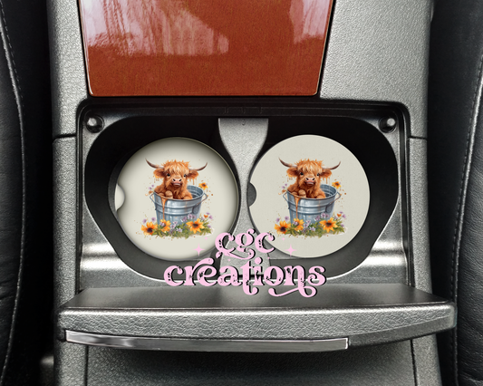 Tub Highland Cow Car Coasters