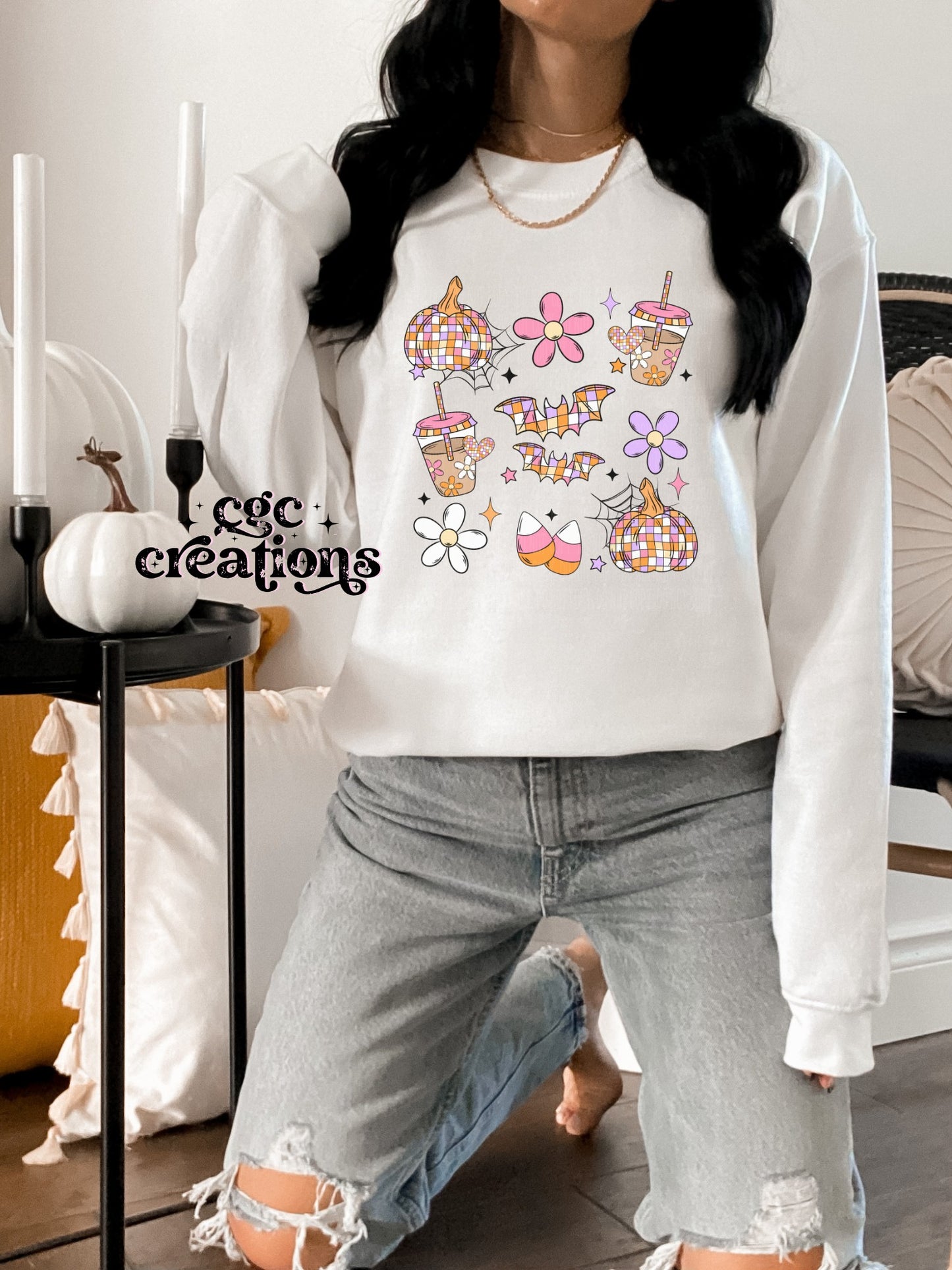 Halloween Retro Grid Crewneck Sweatshirt