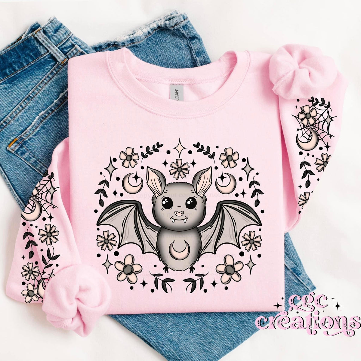 Floral Bat With Sleeve Design for crewneck and hoodie only)Apparel(t-shirt or crewneck sweatshirt or hoodie)