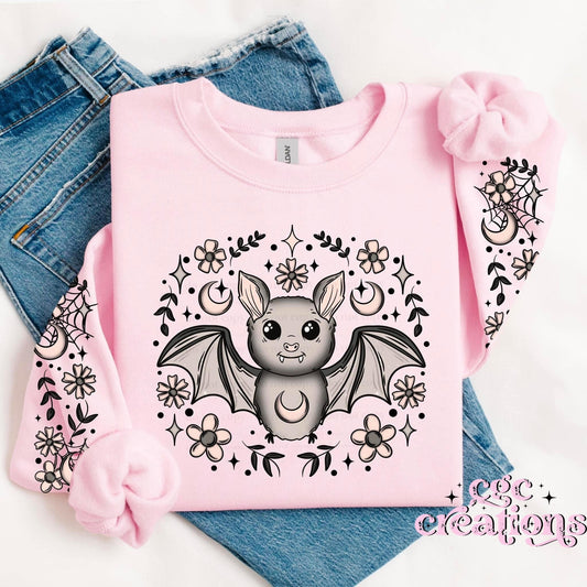 Floral Bat With Sleeve Design for crewneck and hoodie only)Apparel(t-shirt or crewneck sweatshirt or hoodie)