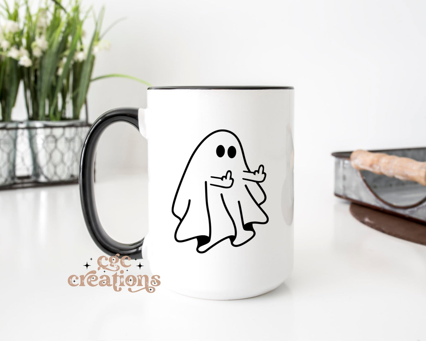 Middle Finger Ghostie 15oz Ceramic Coffee Mug