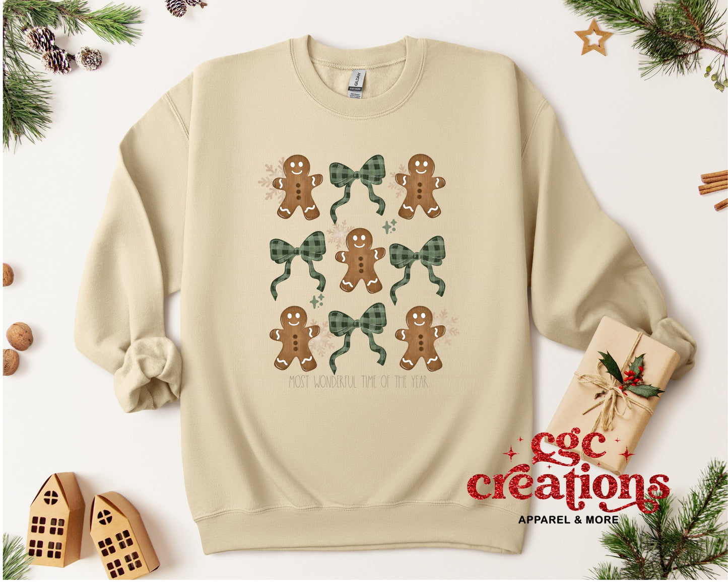 Gingerbread Coquette Grid Christmas Crewneck