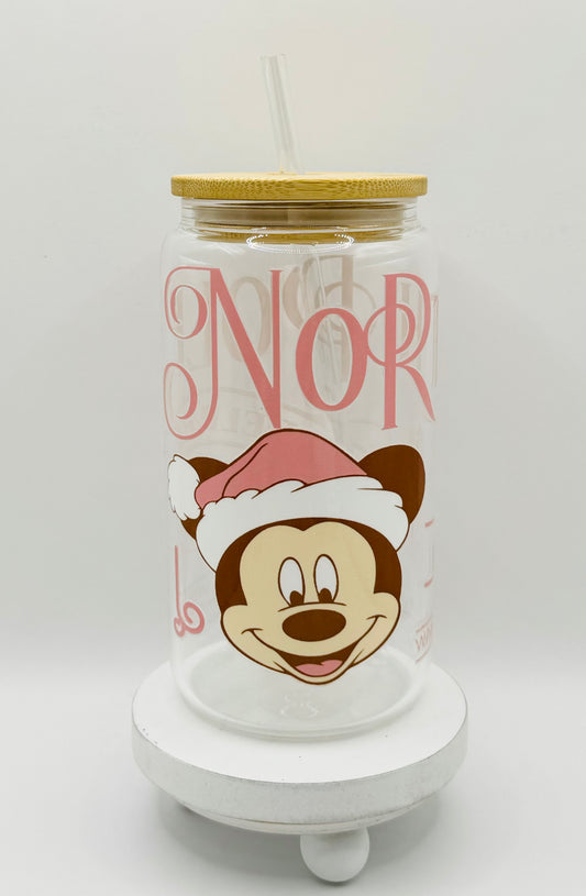 North Pole 16oz Glass Cup With Lid