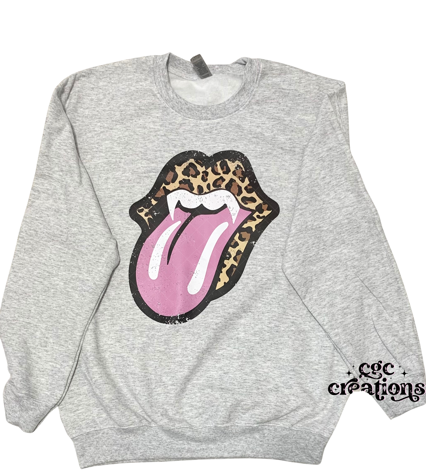 ASH GREY CREWNECK-Leopard lips Crewneck Sweatshirt -Medium