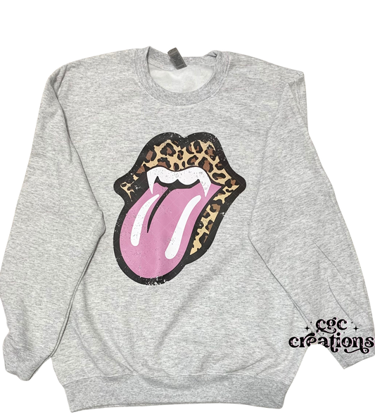 ASH GREY CREWNECK-Leopard lips Crewneck Sweatshirt -Medium