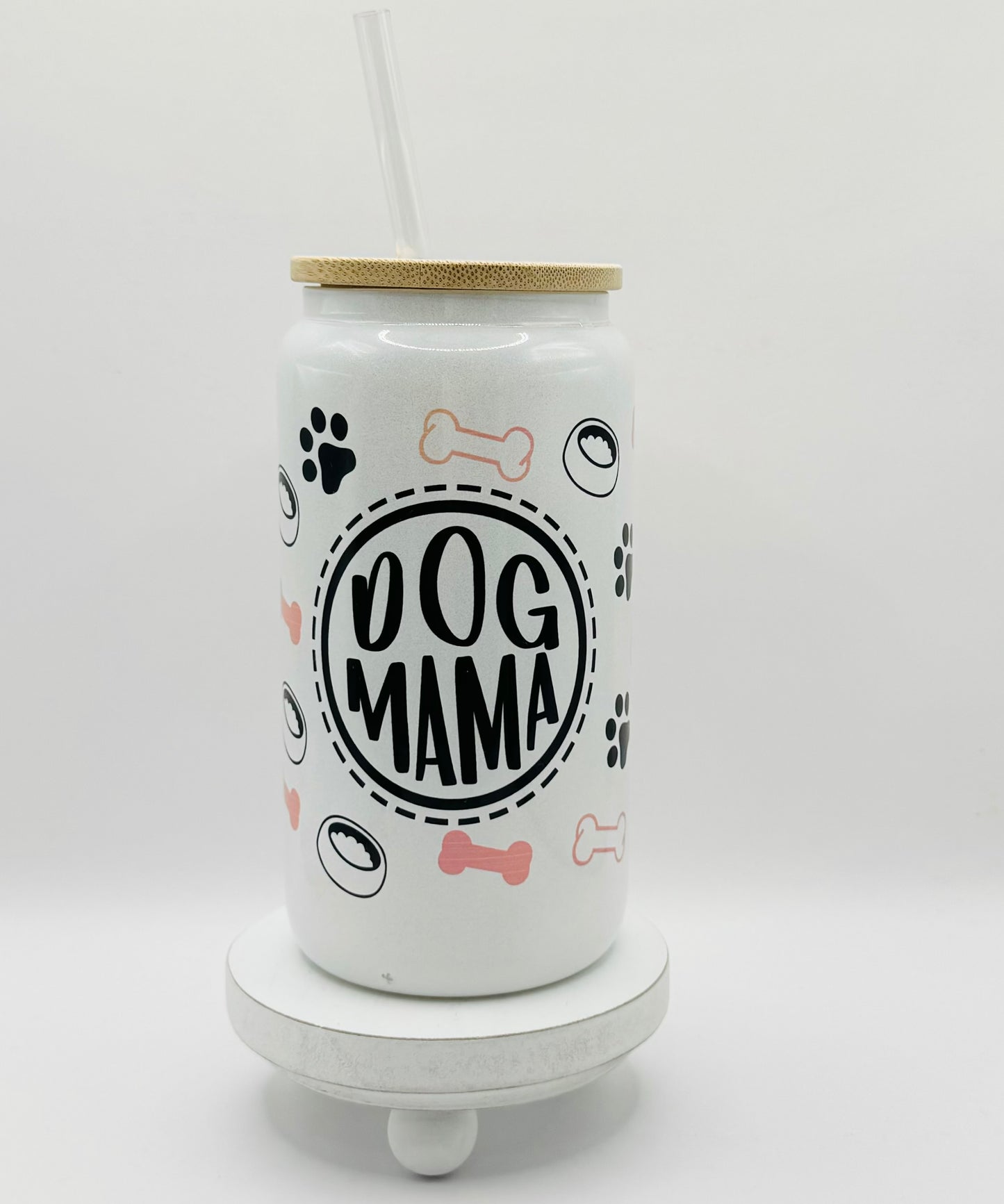 Dog Mama 16oz Glass Cup With Lid
