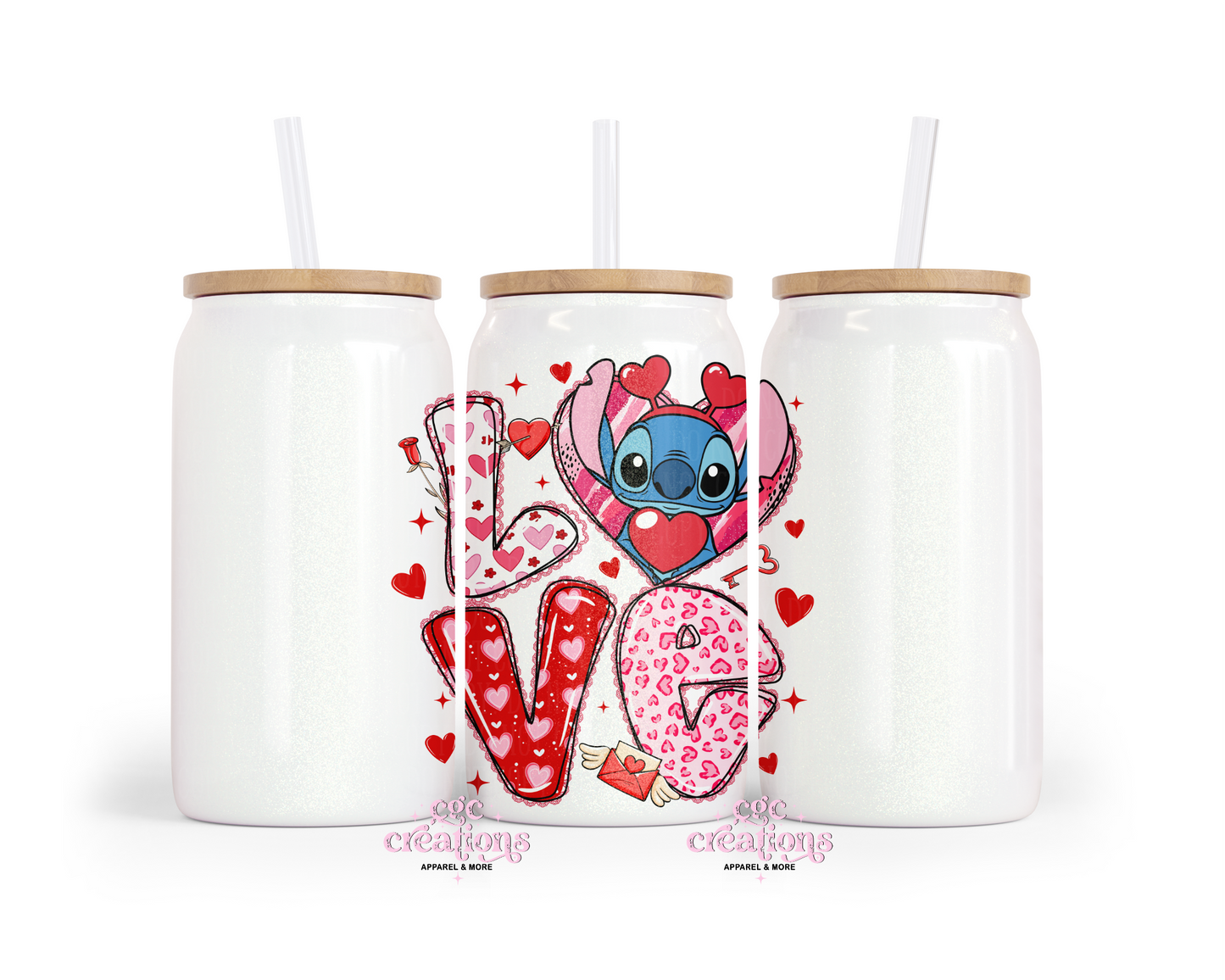 Blue Alien Love 16oz Glass Cup With Lid