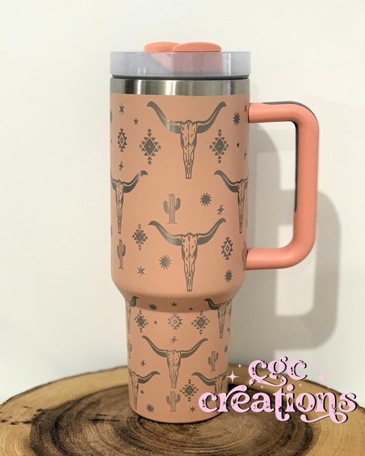 Salmon pink-Western Bullhorn 40 oz Insulated Tumbler