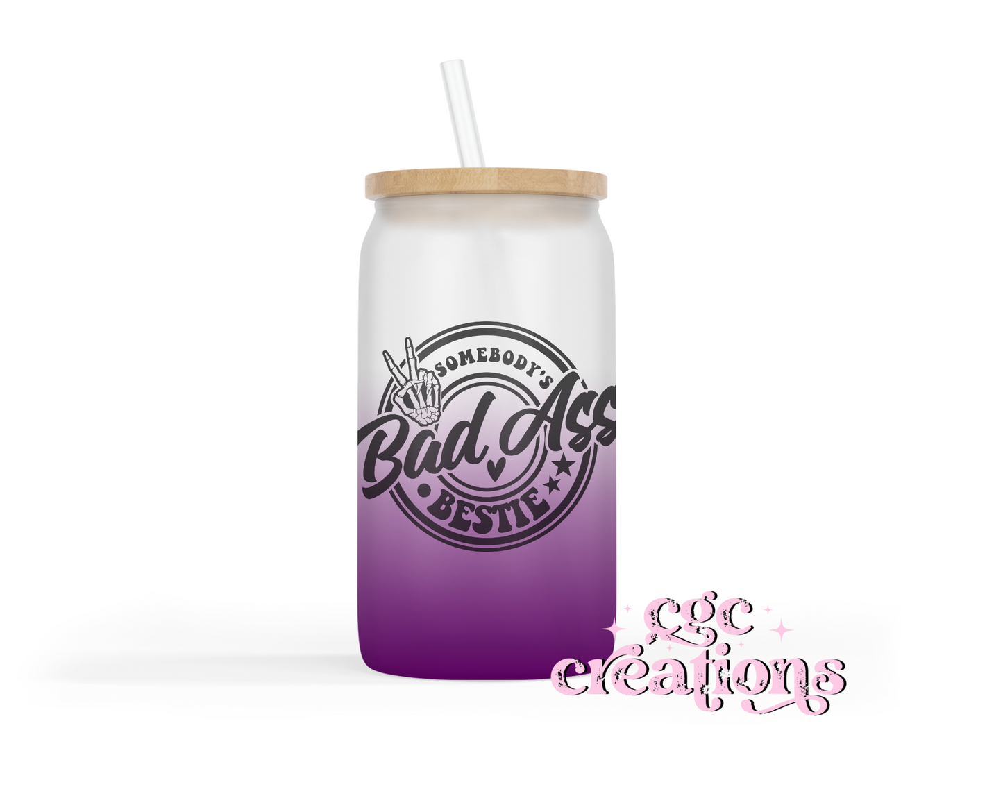 Badass Bestie 16oz Glass Cup With Lid